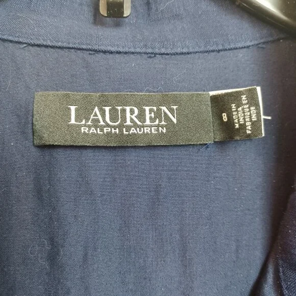 Ralph Lauren Dress Black Label Navy Blue Cotton Tiered Seersucker Womens 8 - Picture 4 of 10